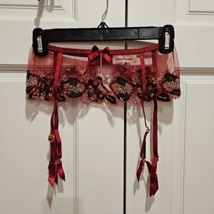 Agent Provocateur Giana Suspender Red Beaded Size 3 (Medium)- Like New